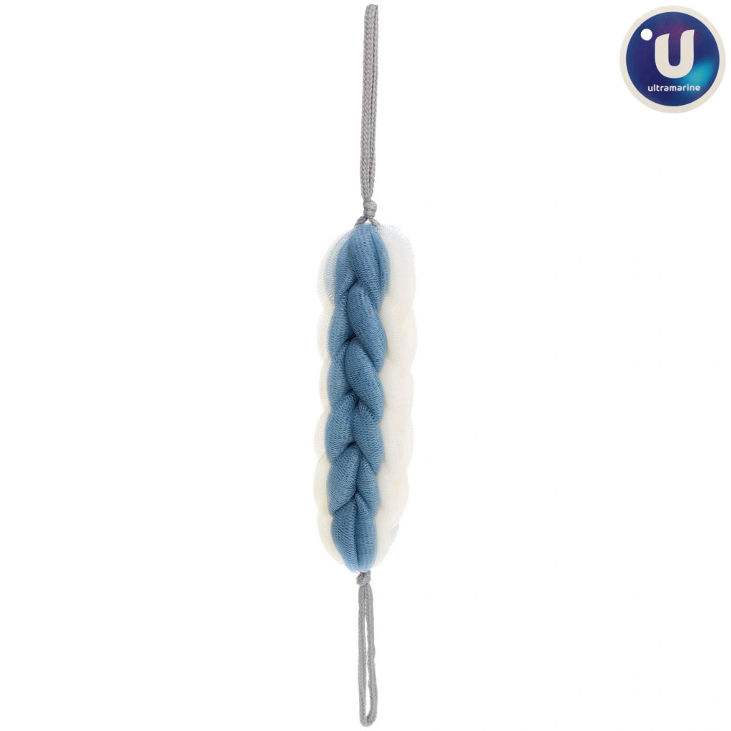 Цена за 3 шт. Мочалка для тела "PREMIUM - FERGAMO", цвет белый / лазурный, 26*6 см, 60грамм, Zip пакет