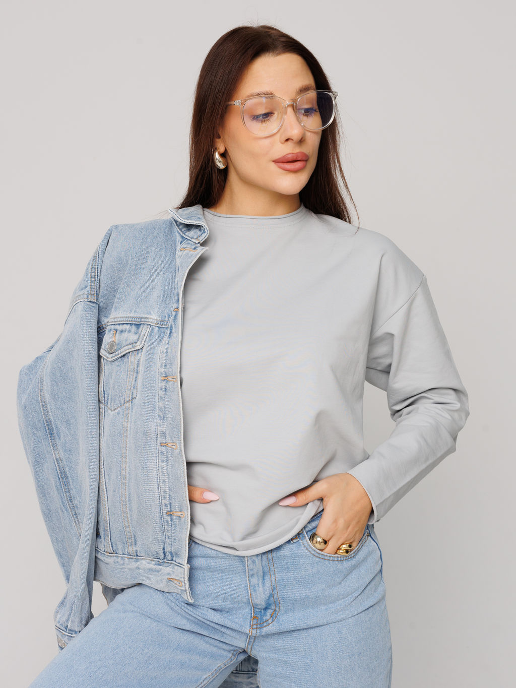 Женский лонгслив из футера 2-х нитки серебристый ВК-25 (61)