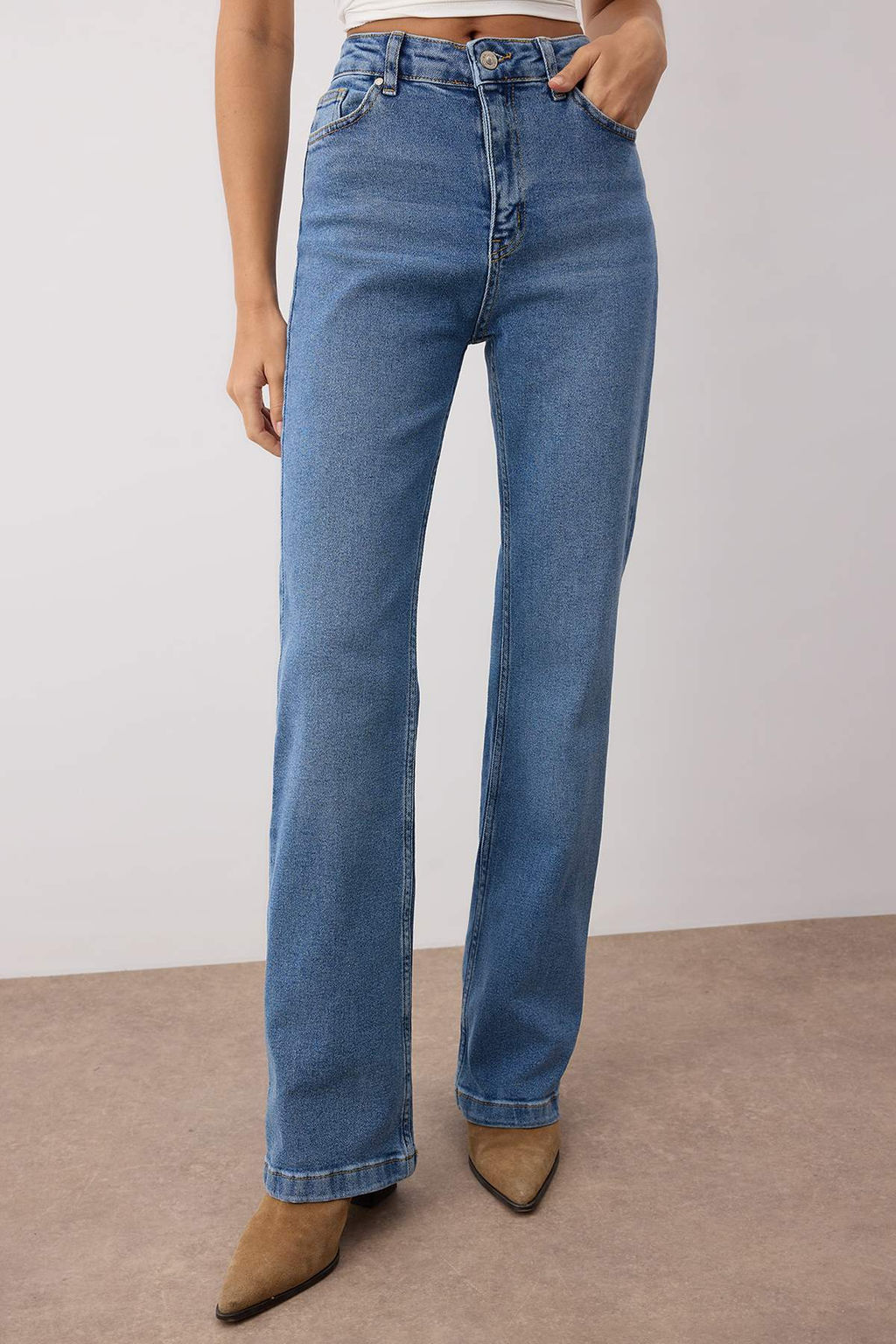 Gri Yuksek Bel Ispanyol Paca Flare Jeans TWOAW26JE00047 - Trendyolmilla фото 9