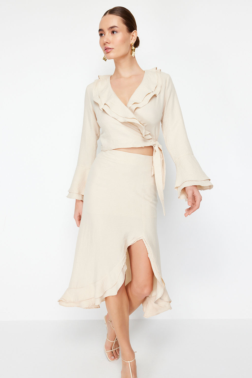 Bej Onu Baglamal? Crop Dokuma Bluz TWOSS24BZ00234 - Trendyolmilla фото 4