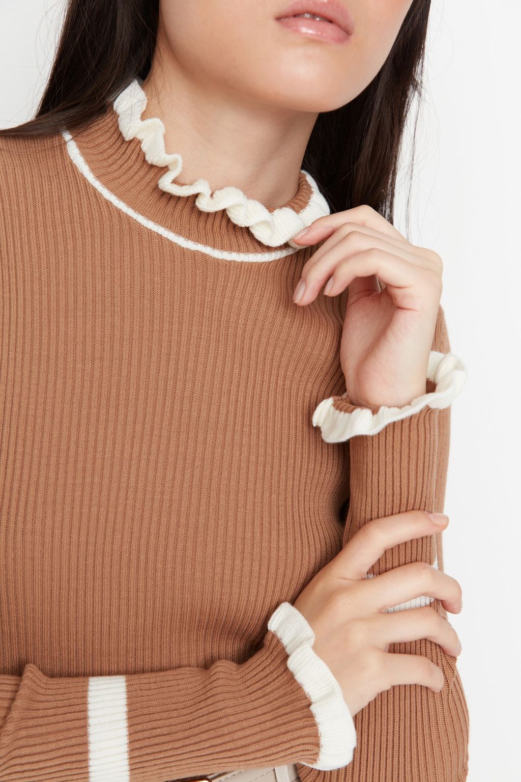 Tas Renk Bloklu Triko Kazak TWOAW22KZ1250 - Trendyolmilla фото 9