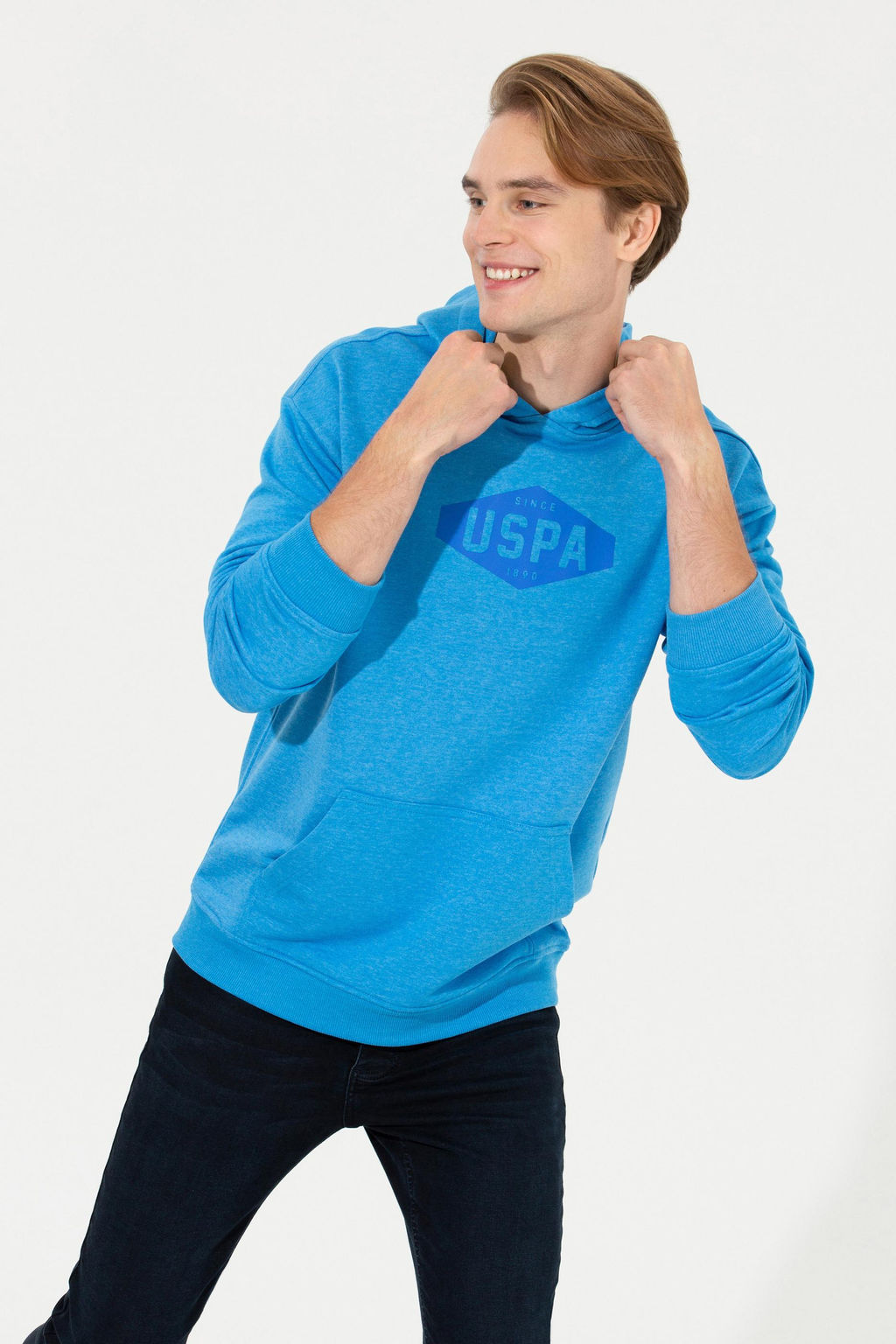 U. S. Polo Assn Мужская комфортная толстовка с капюшоном кобальтового меланжевого цвета - U.s. polo assn фото 3