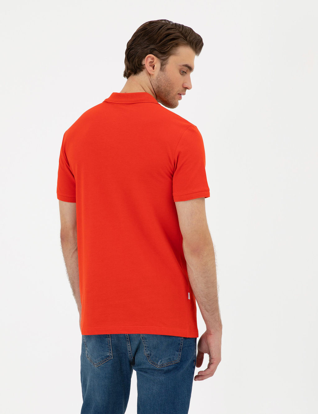 K_rm_z_ Slim Fit %100 Pamuk Polo Yaka Basic Ti__rt