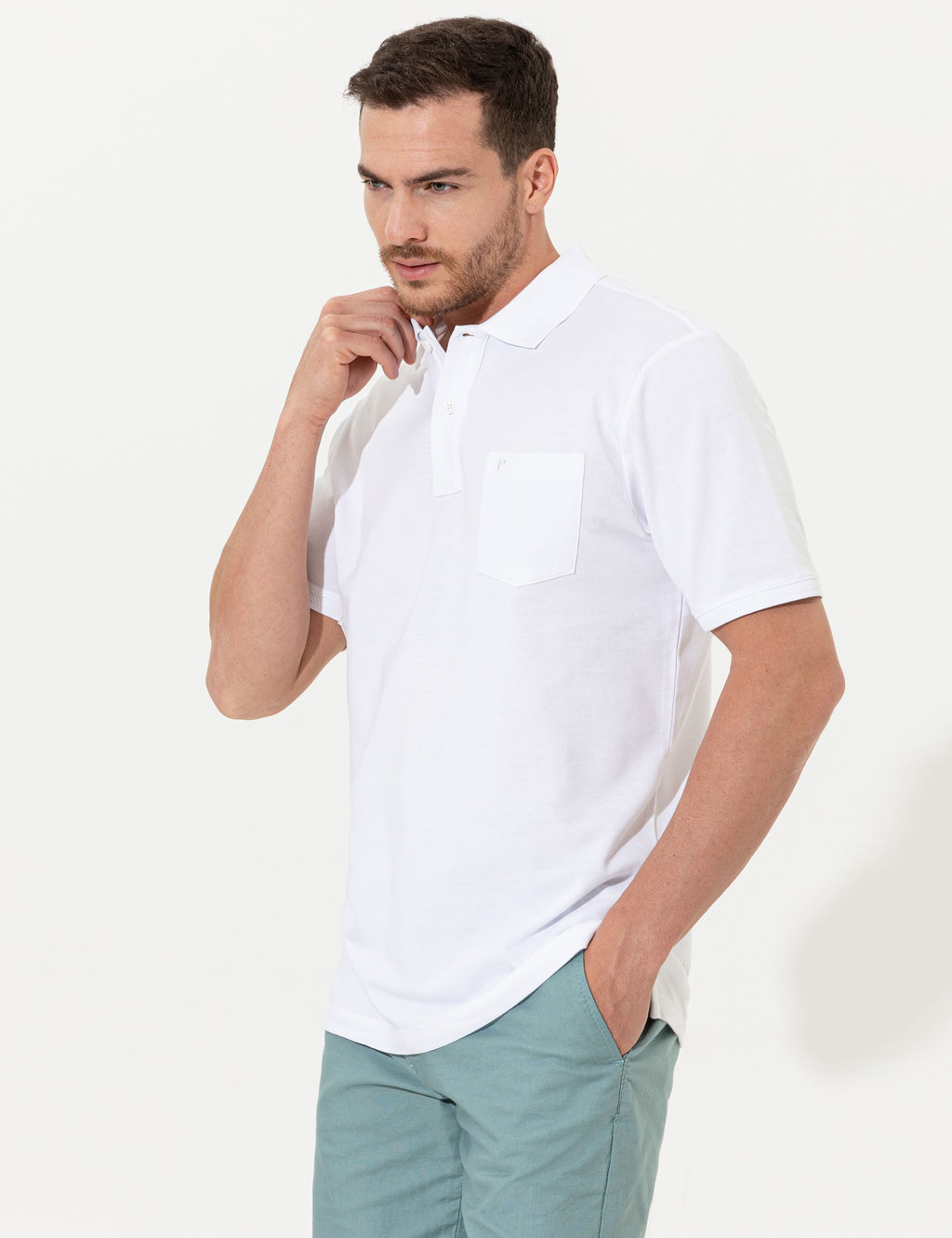 Beyaz Regular Fit Polo Yaka Basic Ti__rt