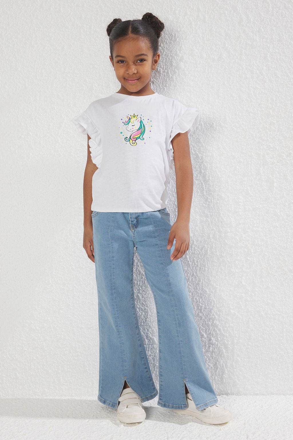 Ekru K?z Cocuk %100 Pamuk Unicorn Bask?l? Regular Kal?p F?rf?rl? Kolsuz Orme T-Shirt TKDSS25TS00034 - Trendyolmilla фото 2