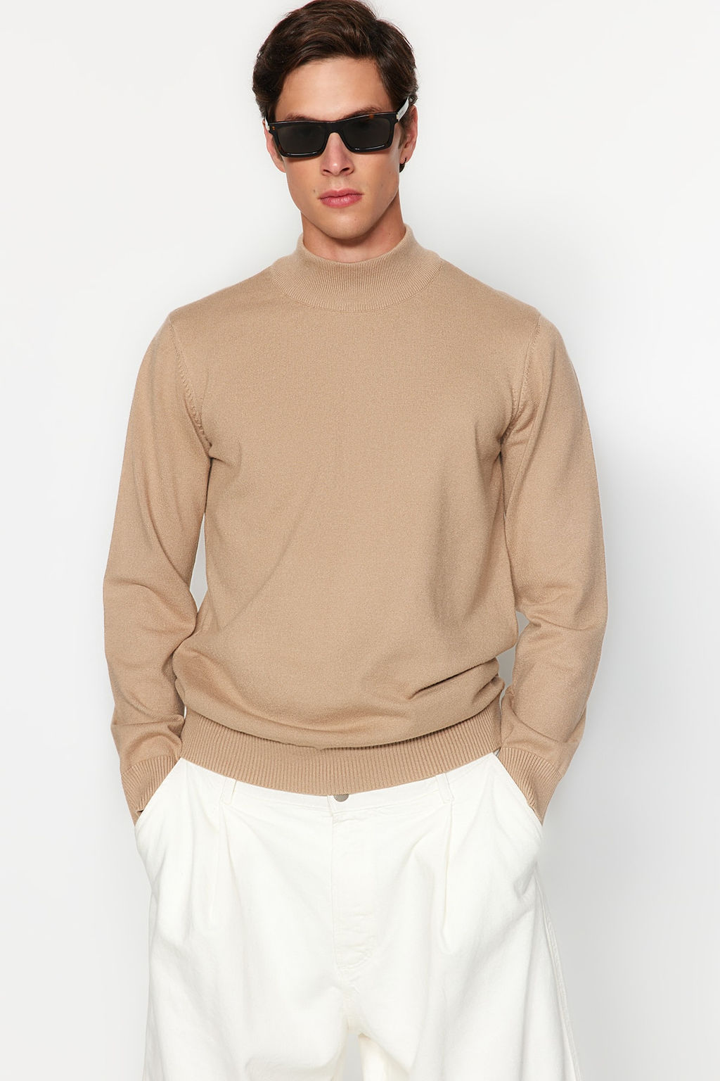 TRENDYOL MAN Premium Camel Regular Fit Yar?m Bal?kc? Yaka Yumusak Basic Triko Kazak TMNAW24KZ00055 - Trendyolmilla фото 13