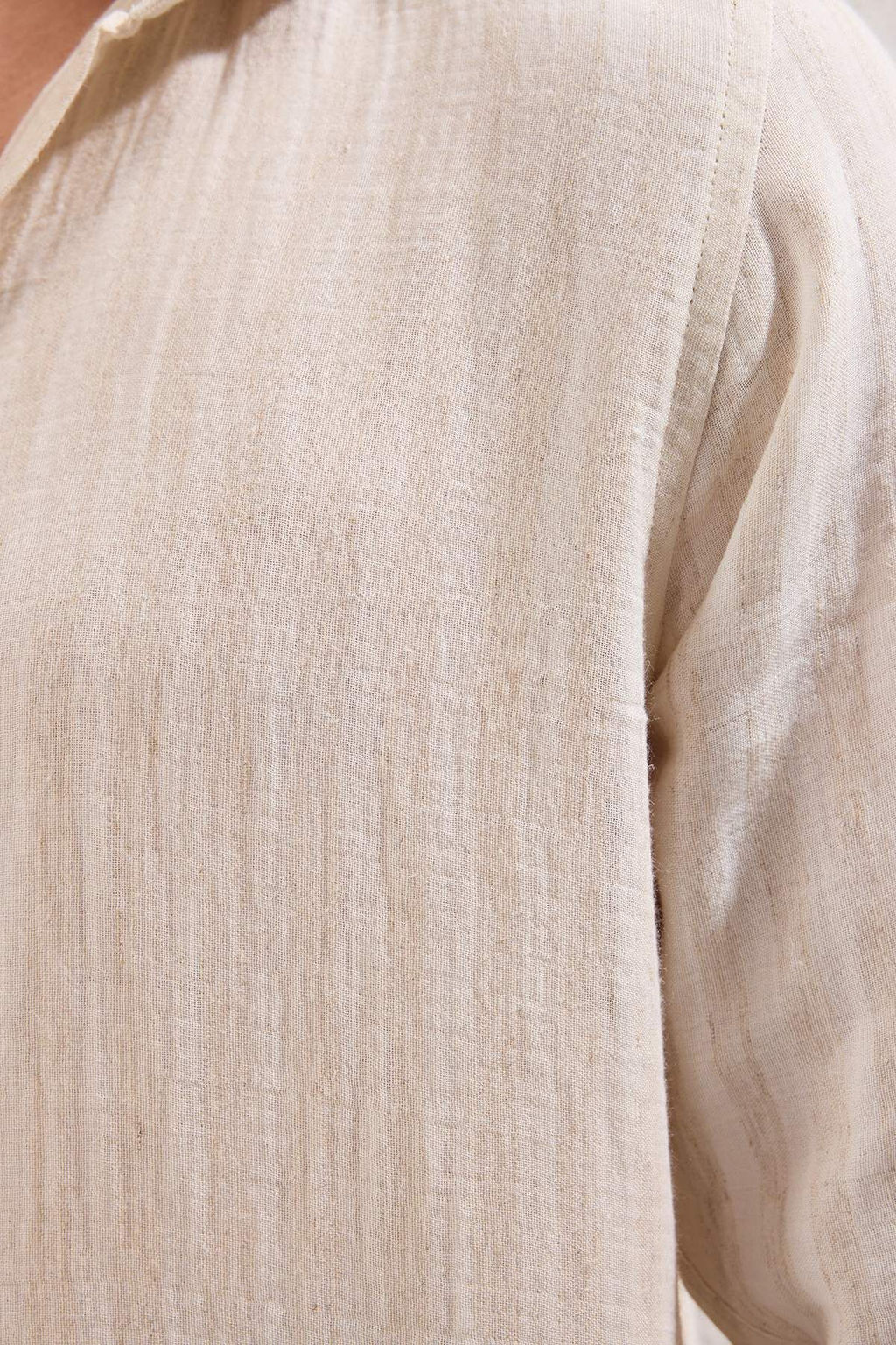 Bej Regular Fit Cizgili Nefes Alabilen Pamuklu Muslin Gomlek TMNSS25GO00015 - Trendyolmilla фото 3
