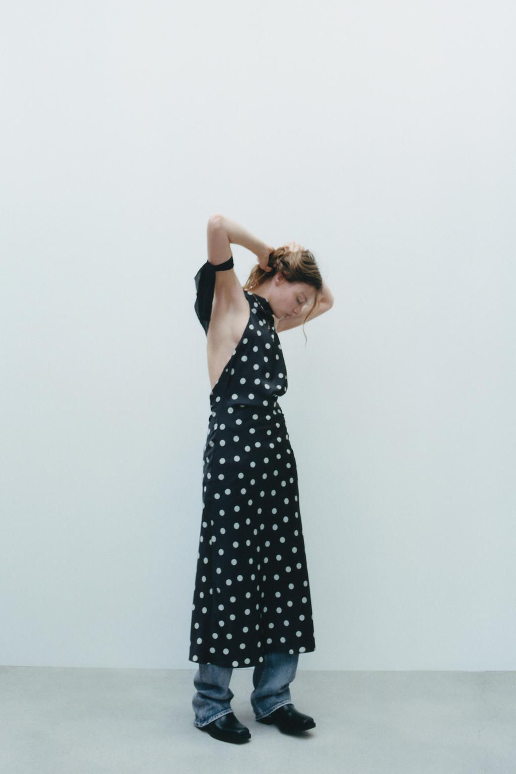 POLKA DOT SATIN MIDI DRESS