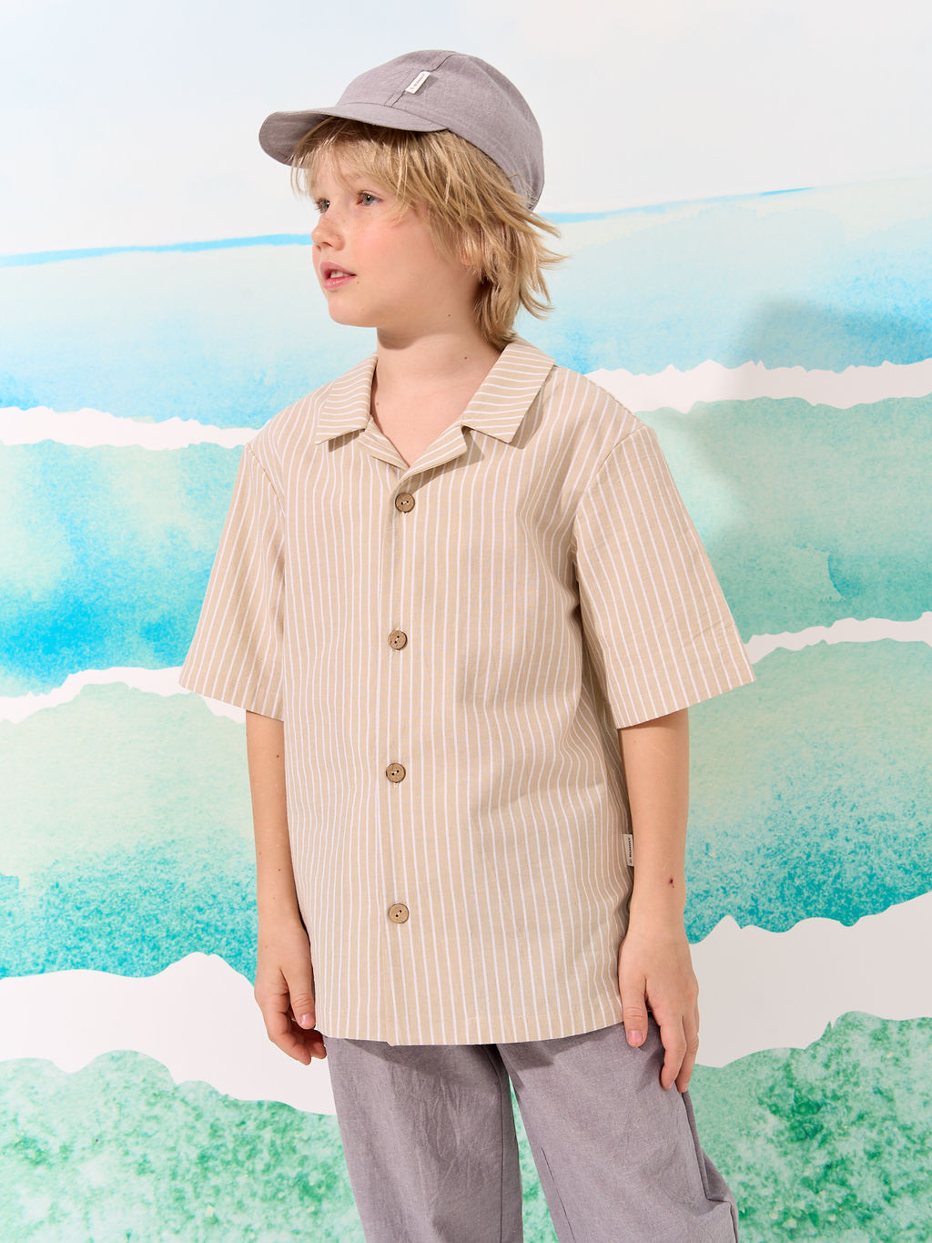Рубашка хлопковая "Песок" с коротким рукавом 7+