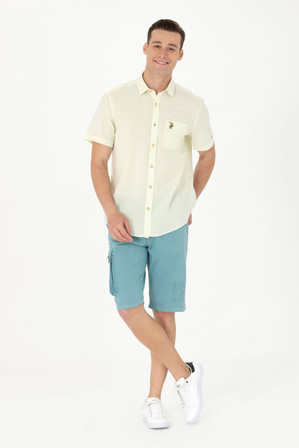 U. S. Polo Assn / Мужская светло-желтая рубашка с коротким рукавом - U.s. polo assn фото 18