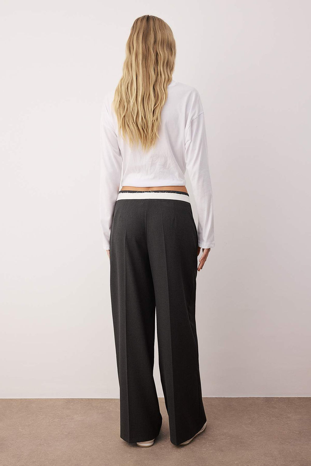 Antrasit Bel Ek Kumas Detayl? Wide Leg/Genis Paca Kumas Pantolon TWOAW26PL00048