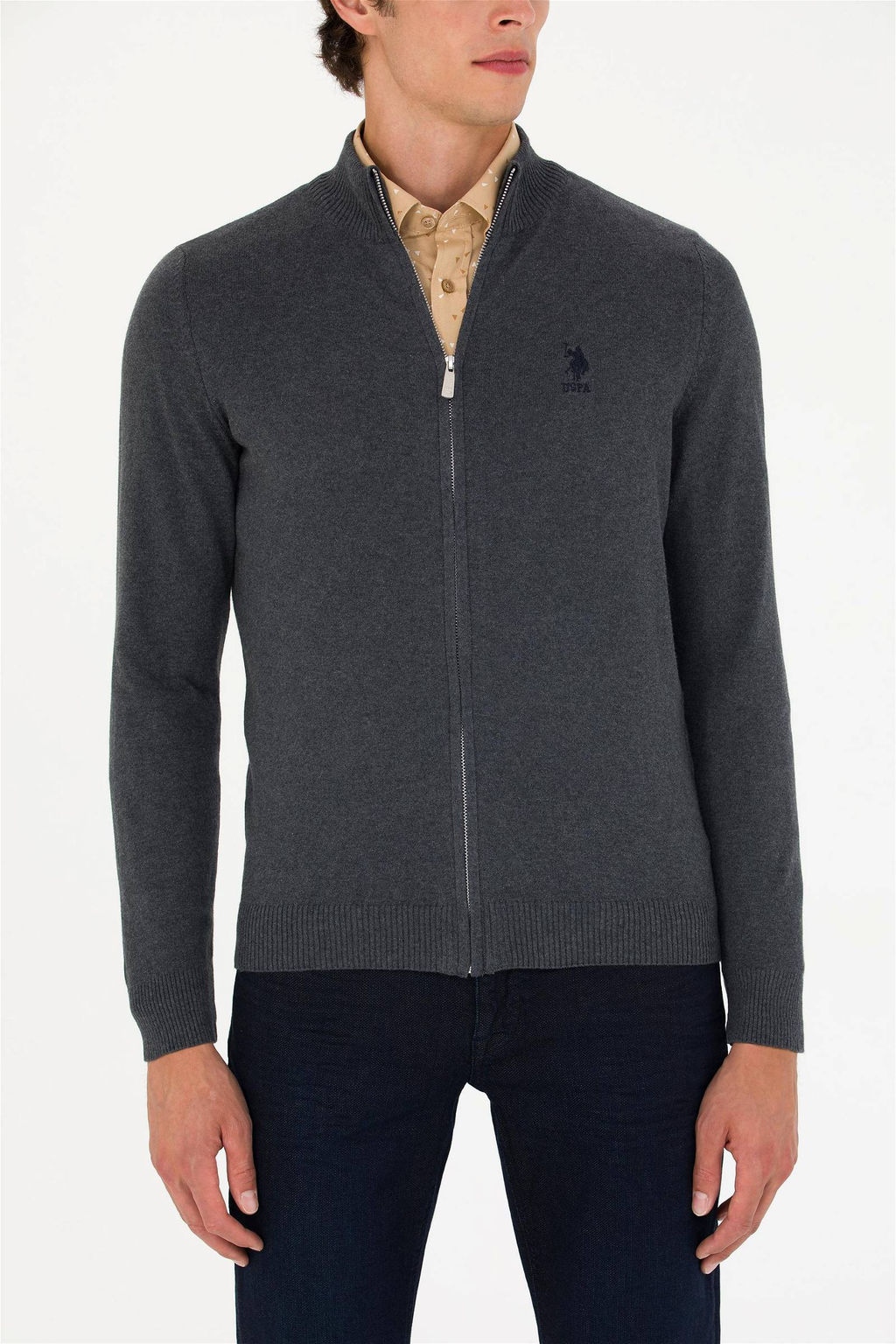 U. S. Polo Assn Мужской базовый трикотажный кардиган антрацитового меланжа - U.s. polo assn фото 6