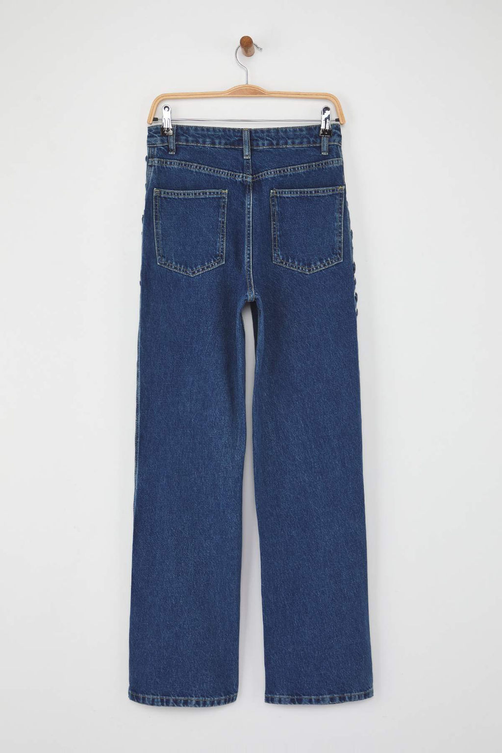 Ozel Koleksiyon Mavi Kusgozu Baglama Detayl? Yuksek Bel Wide Leg Jeans TWOAW26JE00012