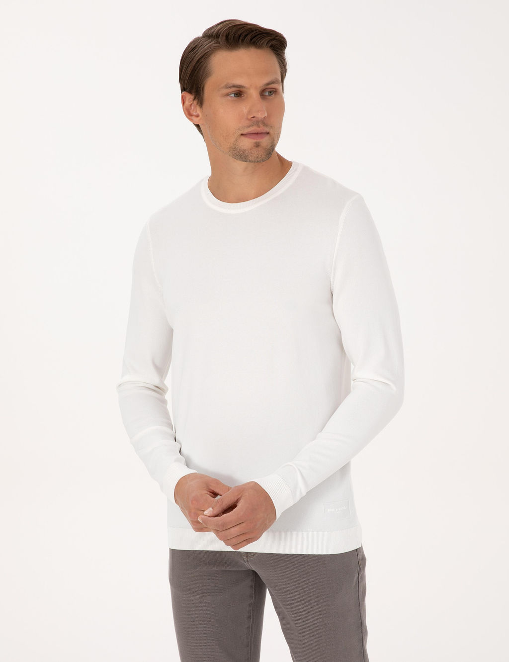 Ekru Slim Fit Bisiklet Yaka Triko Kazak - Pierre cardin фото 3