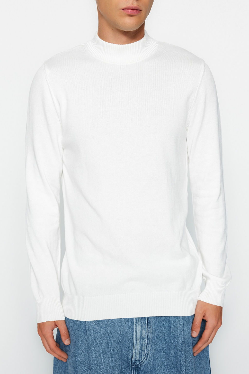 TRENDYOL MAN Ekru Slim Fit Pamuklu Yar?m Bal?kc? Yaka %100 Pamuk Basic Kazak TMNAW22KZ1293 - Trendyolmilla фото 4