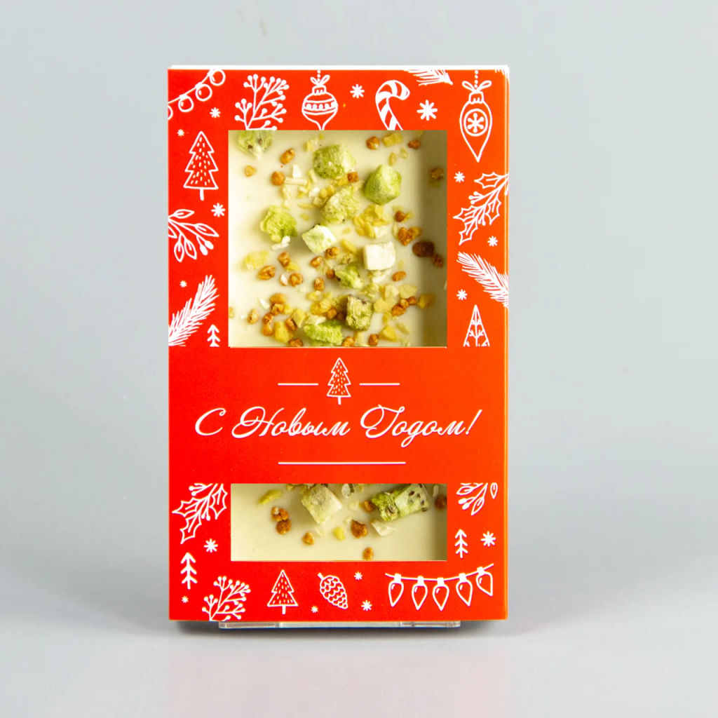 Белый шоколад с манго, киви и карамелизированным фундуком, красная коробочка #6