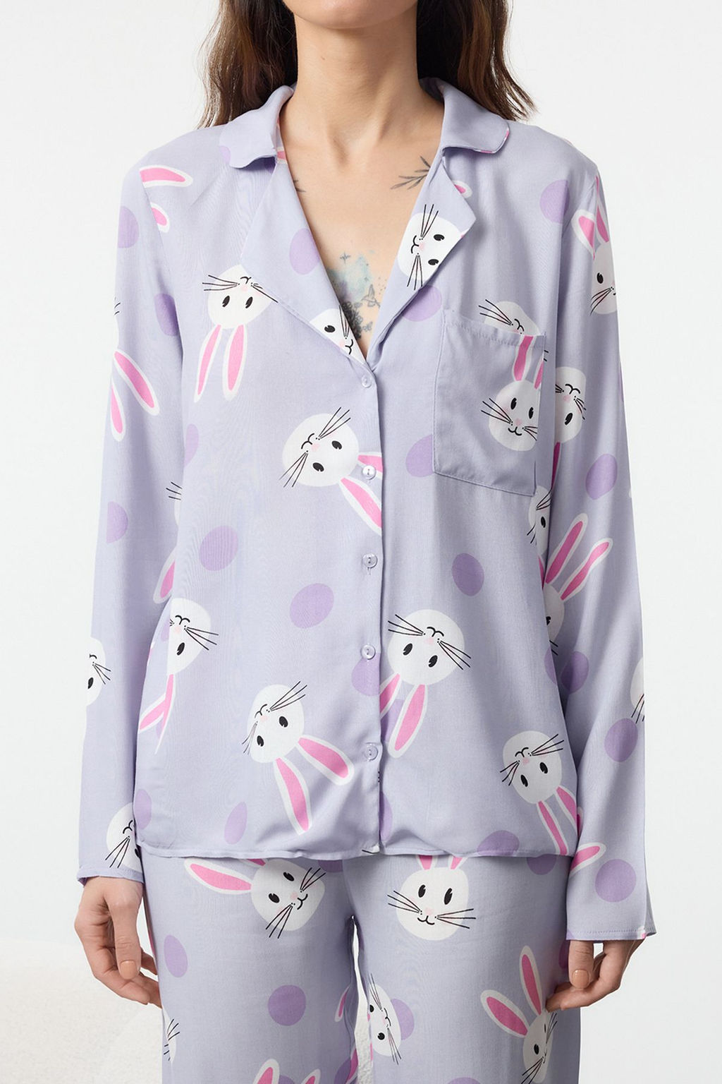 Trendyolmilla Cok Renkli Tavsan Desenli Viskon Dokuma Pijama Tak?m? THMAW21PT0048 фото 19