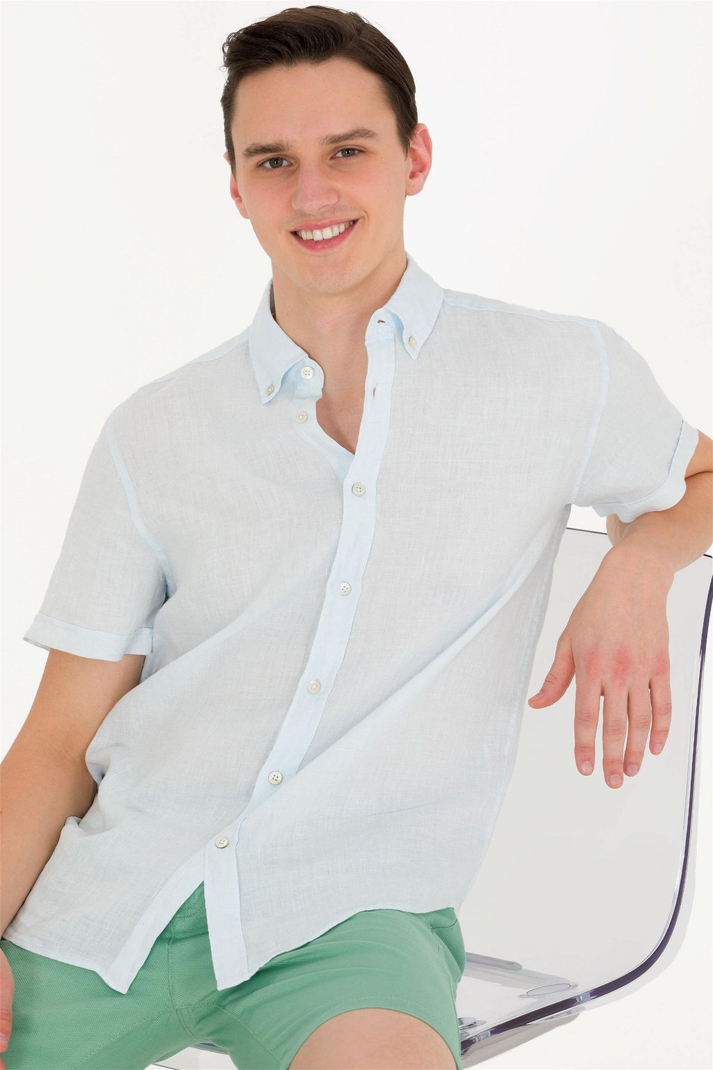 Мужская светло -голубая рубашка с коротким рукавом в корзине - U.s. polo assn фото 3