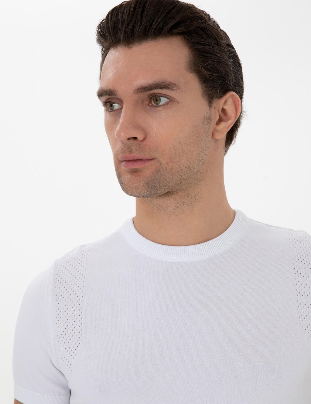 Beyaz Slim Fit Bisiklet Yaka Triko T-shirt