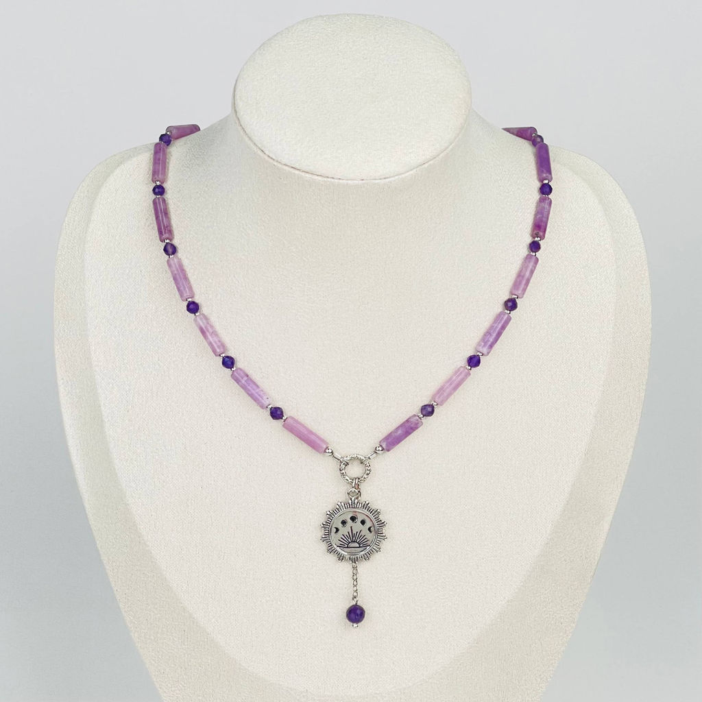 Колье из Лепидолита и Аметиста 39 см +