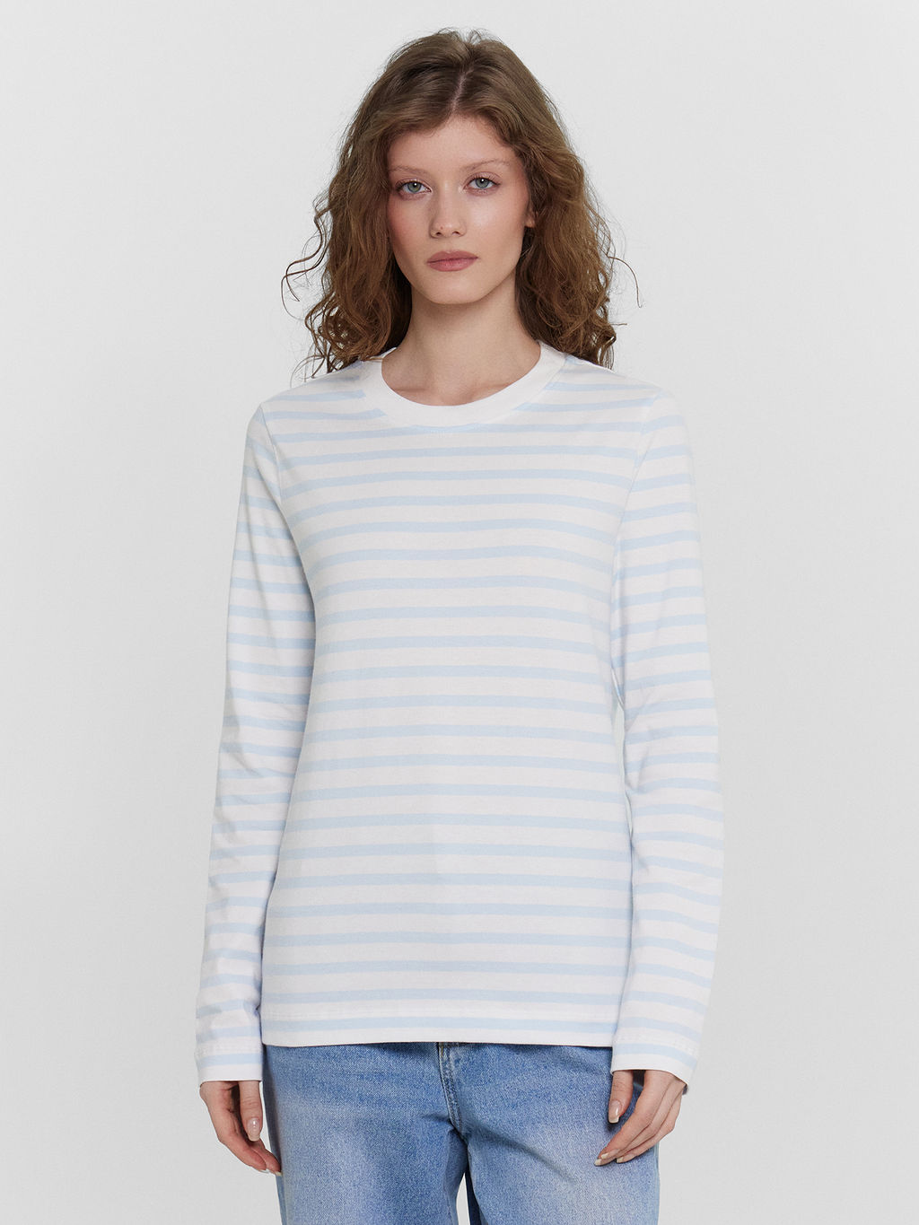 Джемпер Mark Formelle в полоску из хлопка с эластаном бело-голубой  фото 2