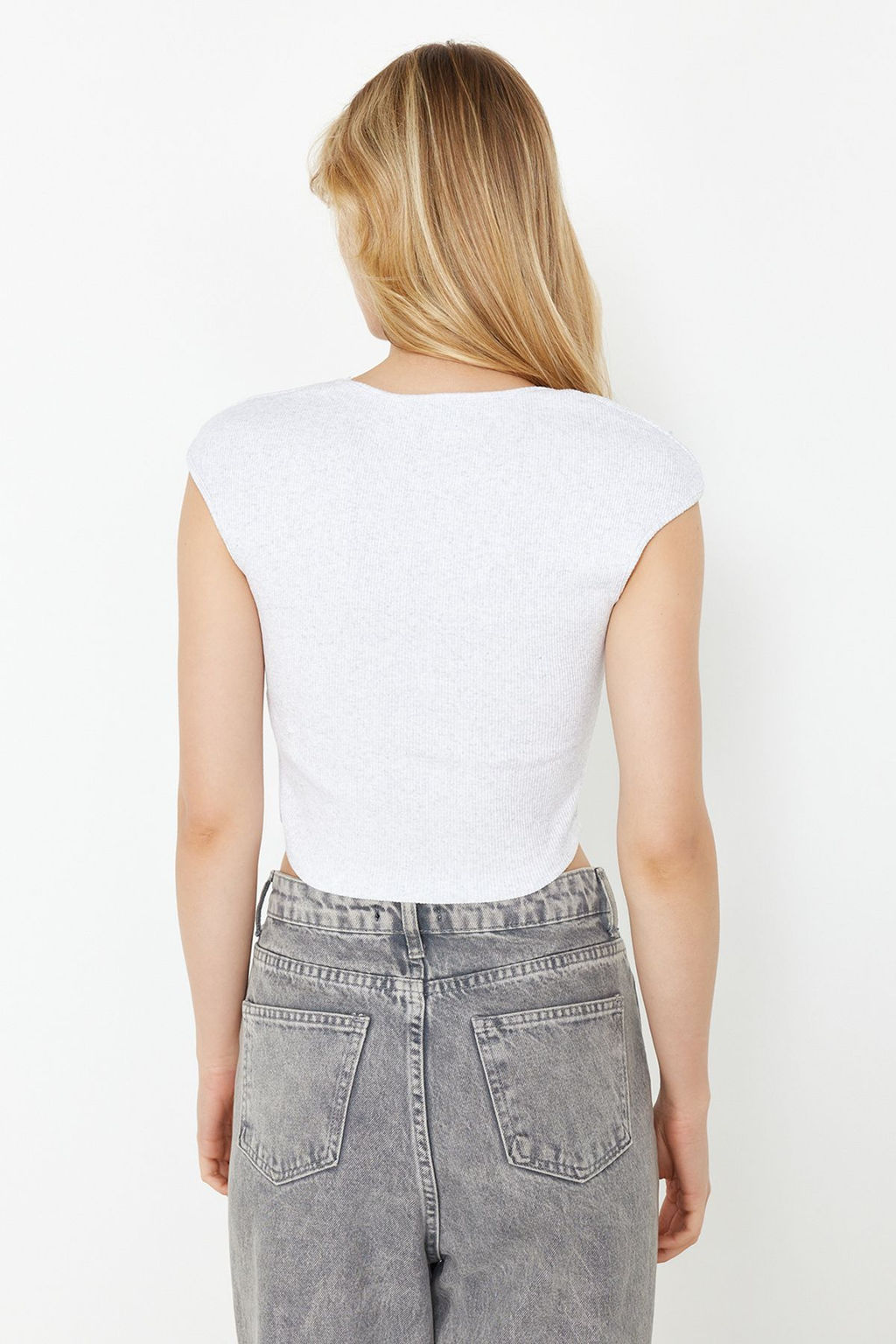 Gri Melanj fitted/vucuda Oturan Fitilli Esnek Orme Bluz TWOSS24BZ00641 - Trendyolmilla фото 6