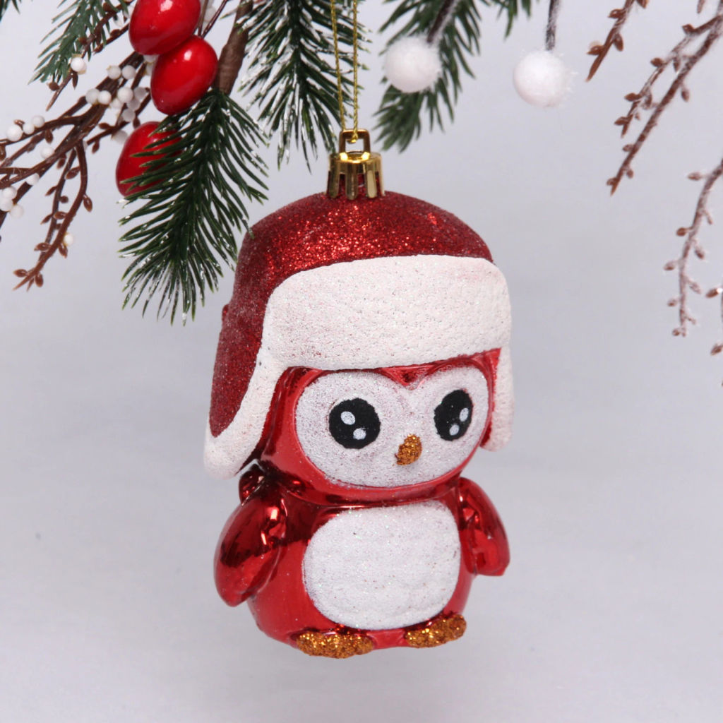 Цена за 2шт. Ёлочная игрушка "Новогодний пингвин" 7*6*11 см, красный