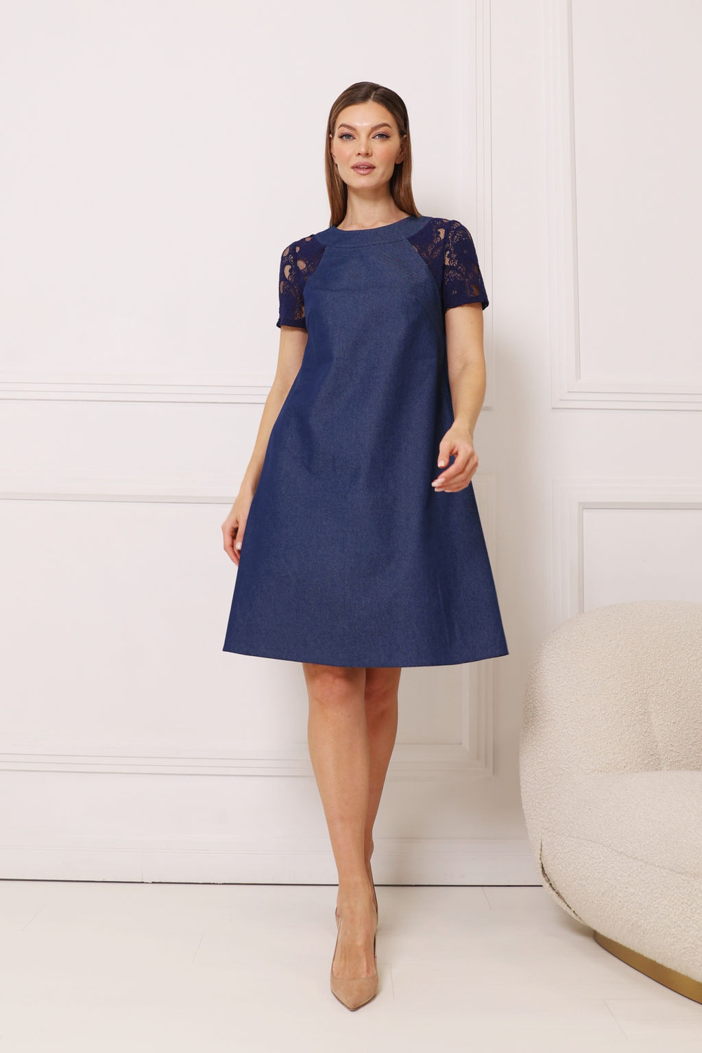 Джинсовое платье с рукавами из кружева - Looklikecat фото 2