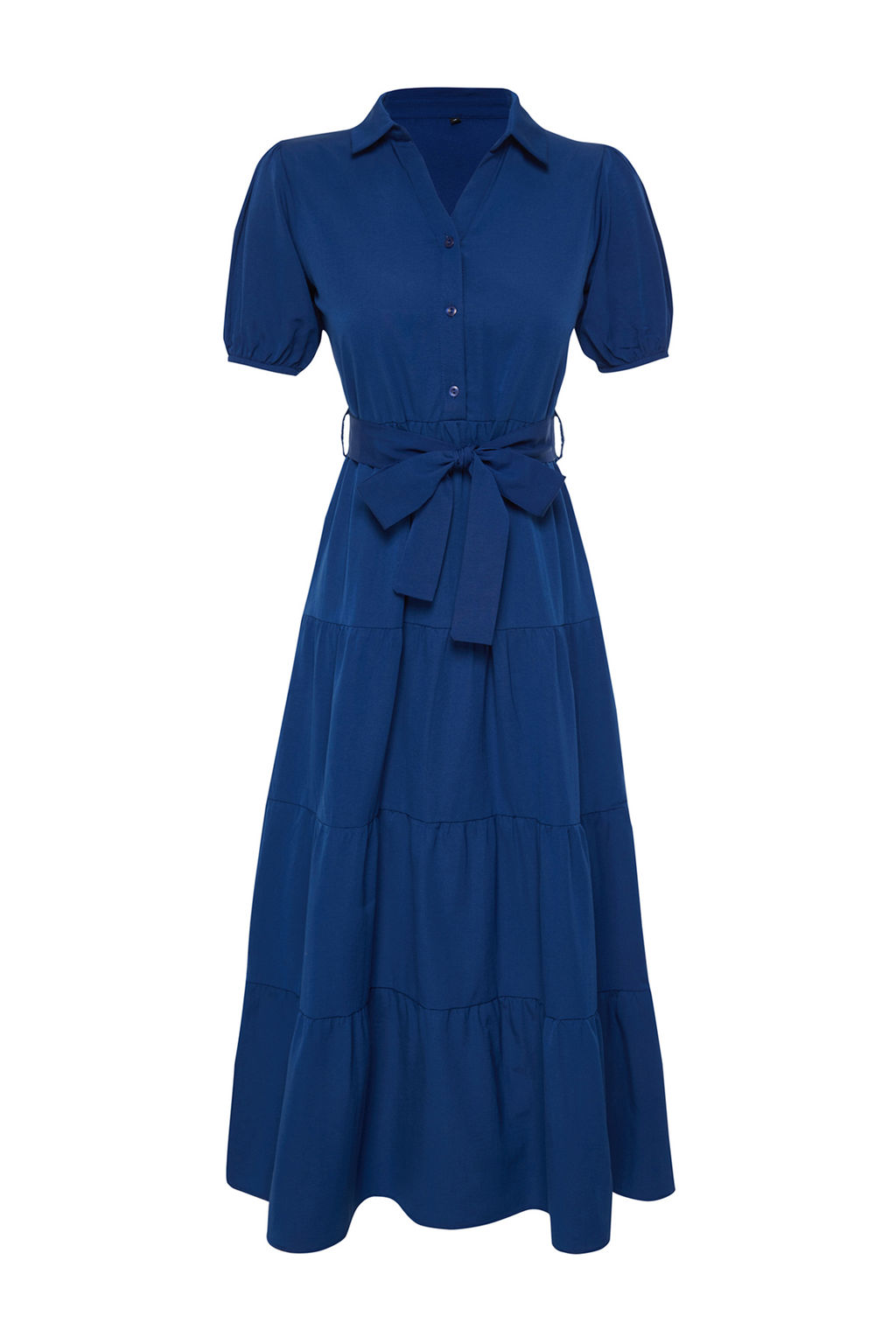 TRENDYOLMILLA Indigo Genis Kesim Gomlek Yaka Maxi Dokuma Elbise TWOSS24EL00861  фото 7