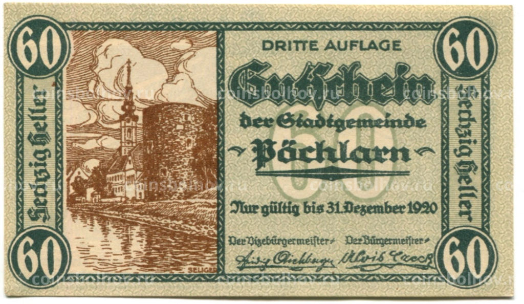 60 геллеров 1920 года Австрия Пёхларн (нотгельд)