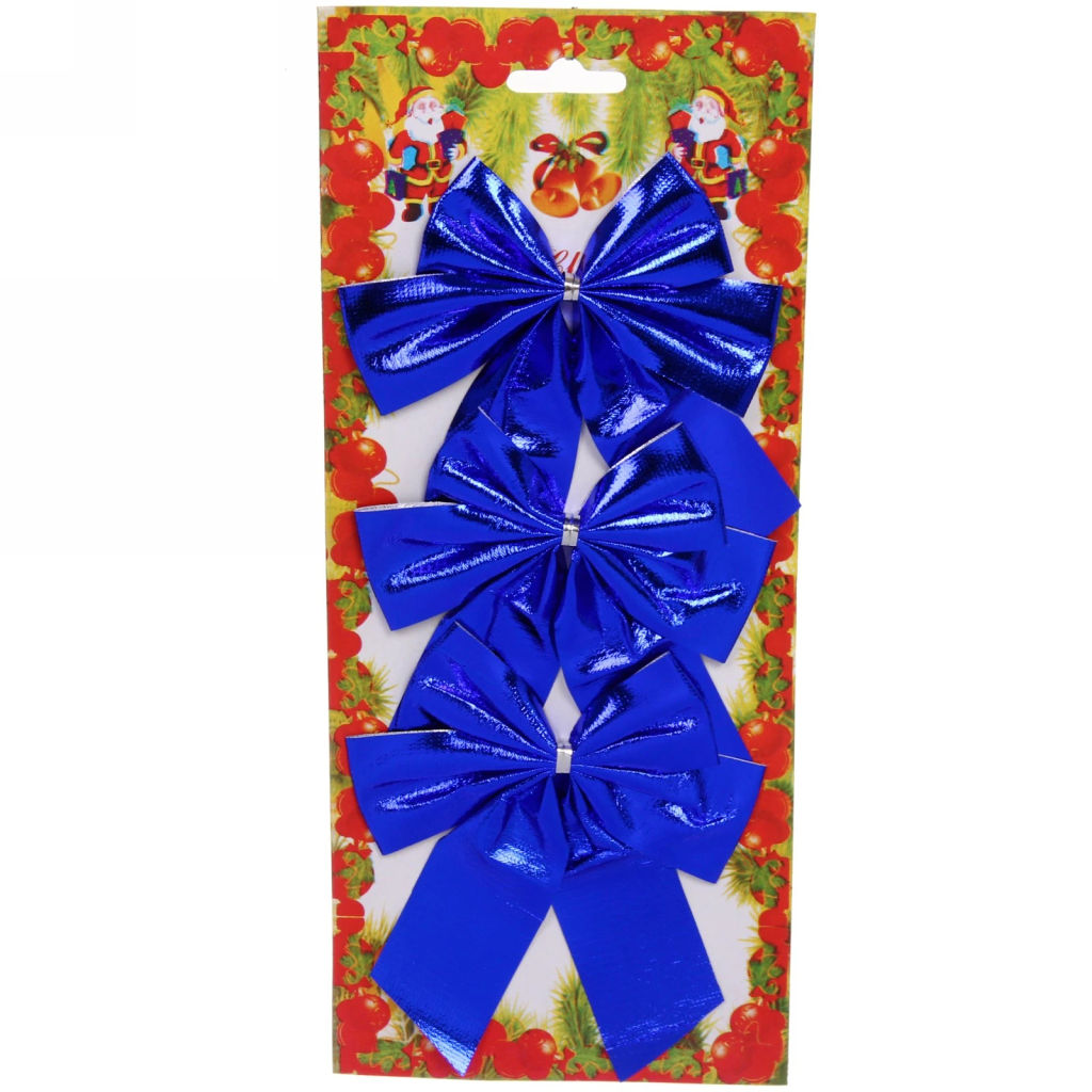 Цена за 6 шт. Бант на ёлку "Синий шик" 9 см (набор 3 шт)