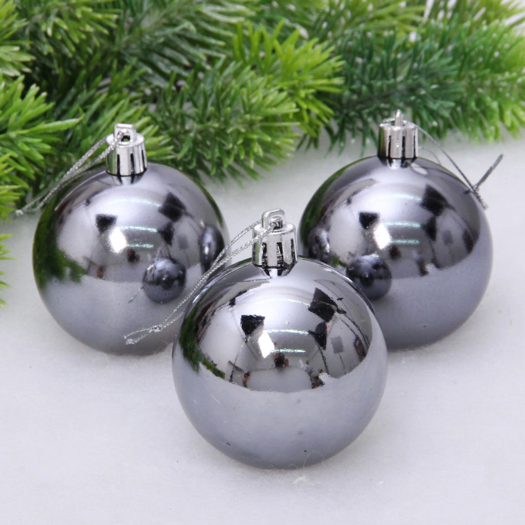 Цена за 2шт. Новогодние шары 6 см (набор 3 шт) "Глянец", графит