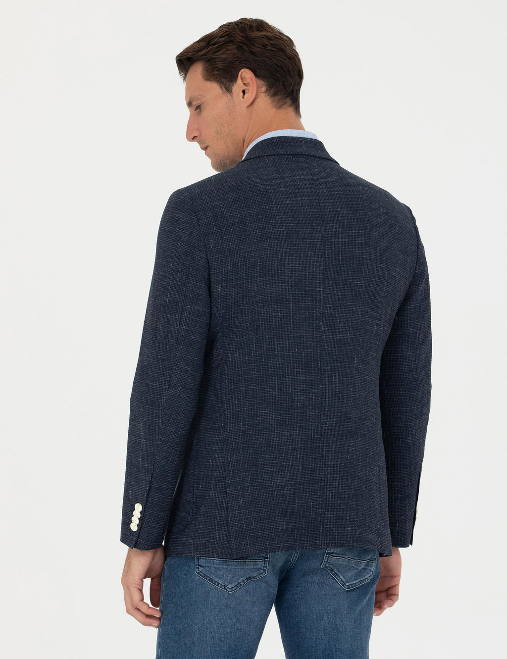 Lacivert Slim Fit Y_n Keten Kar___ml_ Ceket