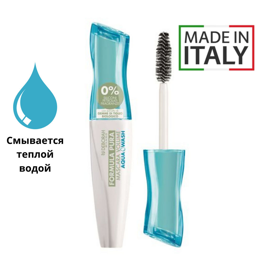 DEBORAH Тушь для ресниц Объем FORMULA PURA MASCARA VOLUME AQUA WASH BLACK тон черный 12 мл