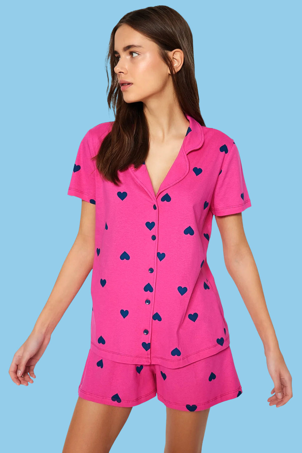 Trendyolmilla Ekru-Cok Renkli %100 Pamuklu Kalpli Sortlu Orme Pijama Tak?m? THMSS21PT0756 фото 53