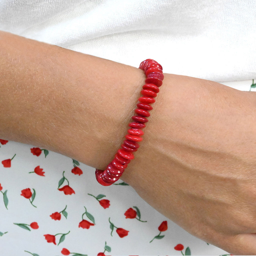 Браслет из коралла красного диски 7*3мм