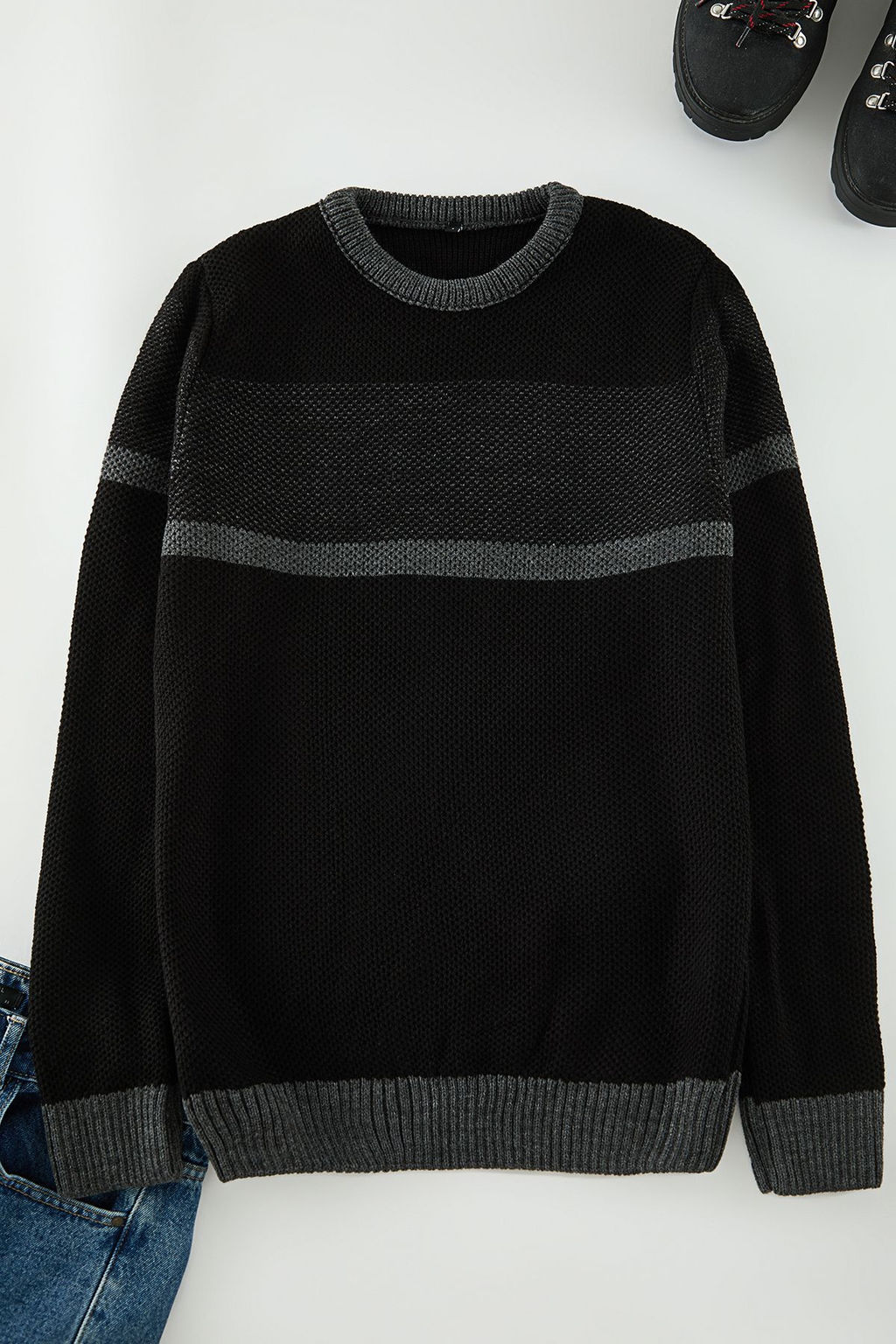 Siyah Slim Dar Kesim Bisiklet Yaka Renk Bloklu Triko Kazak TMNAW20LS0036 - Trendyolmilla фото 6
