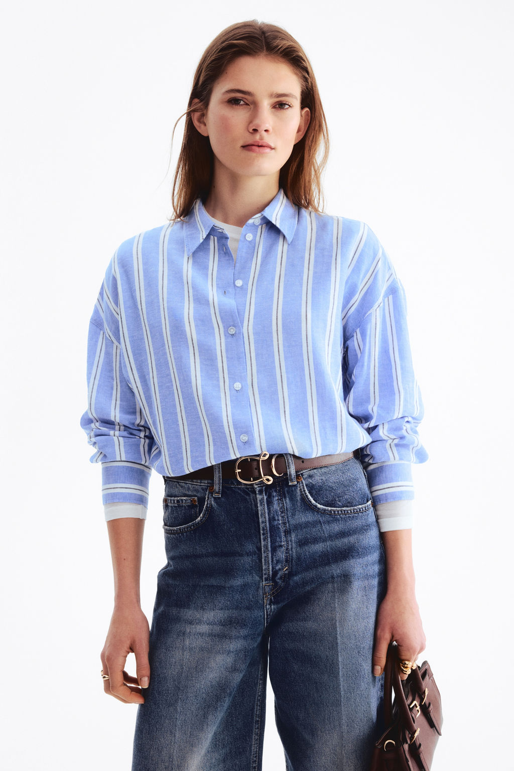 Camisa oversize en mezcla de lino - H&m фото 8