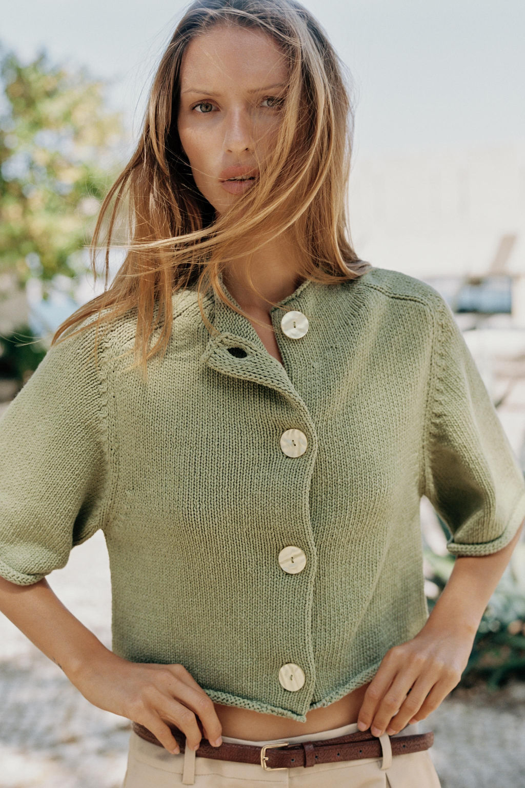 CHAQUETA PUNTO MANGA FRANCESA / Verde claro
