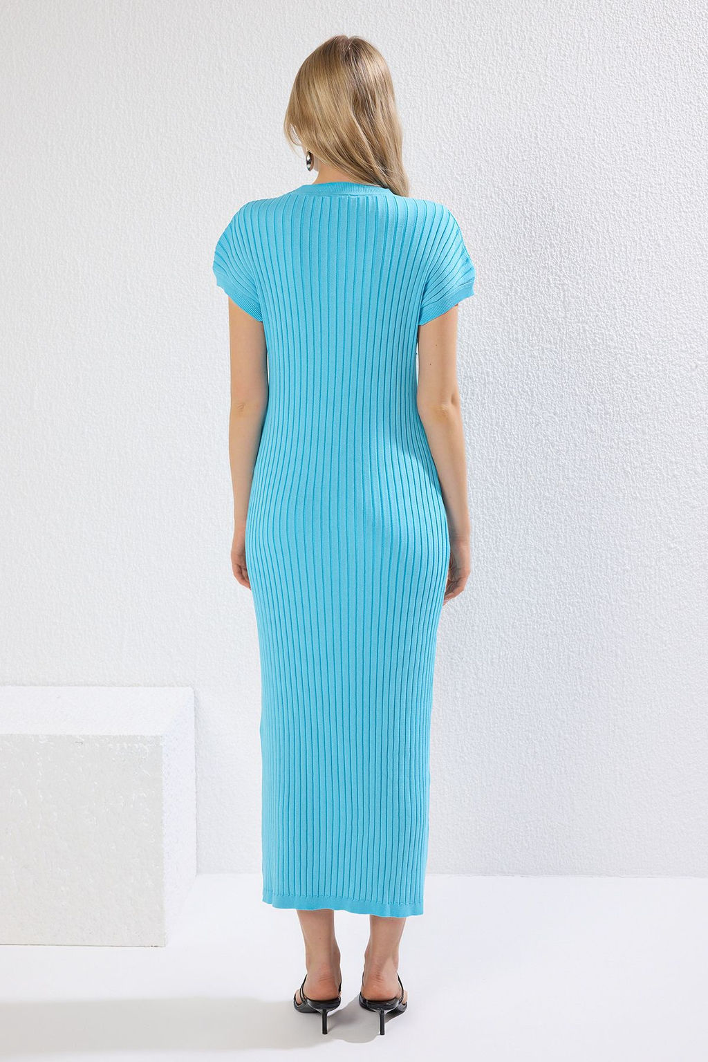 Trendyolmilla Mavi Duz Maxi Fitilli A-Line Triko Elbise TWOSS25EL00501  фото 4