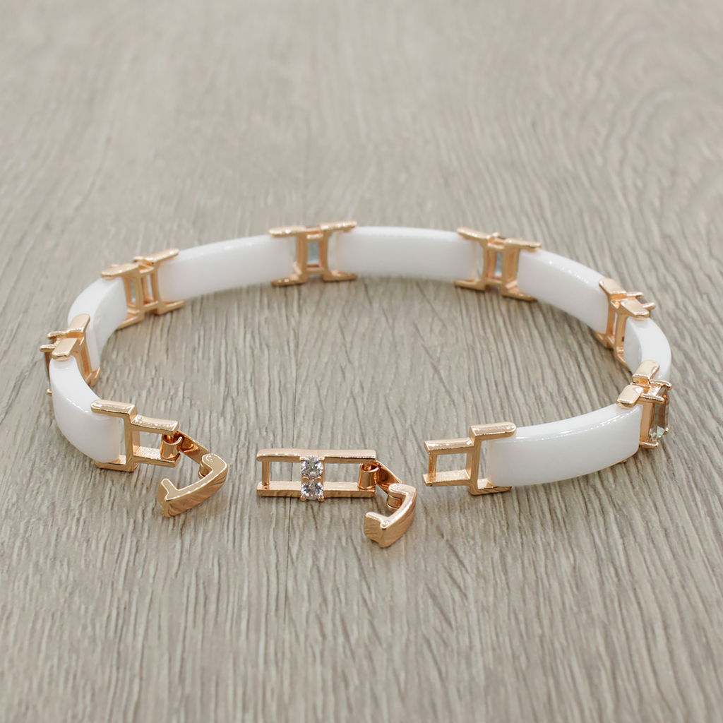 Браслет Лилу из белой керамики с Султанитом покрытие под золото, длина 20см - Agat77 фото 2