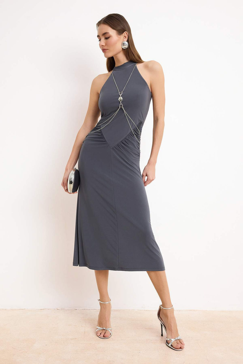 Antrasit Aksesuar Detayl? Orme S?k/Gece Elbise TPRSS26EL00079