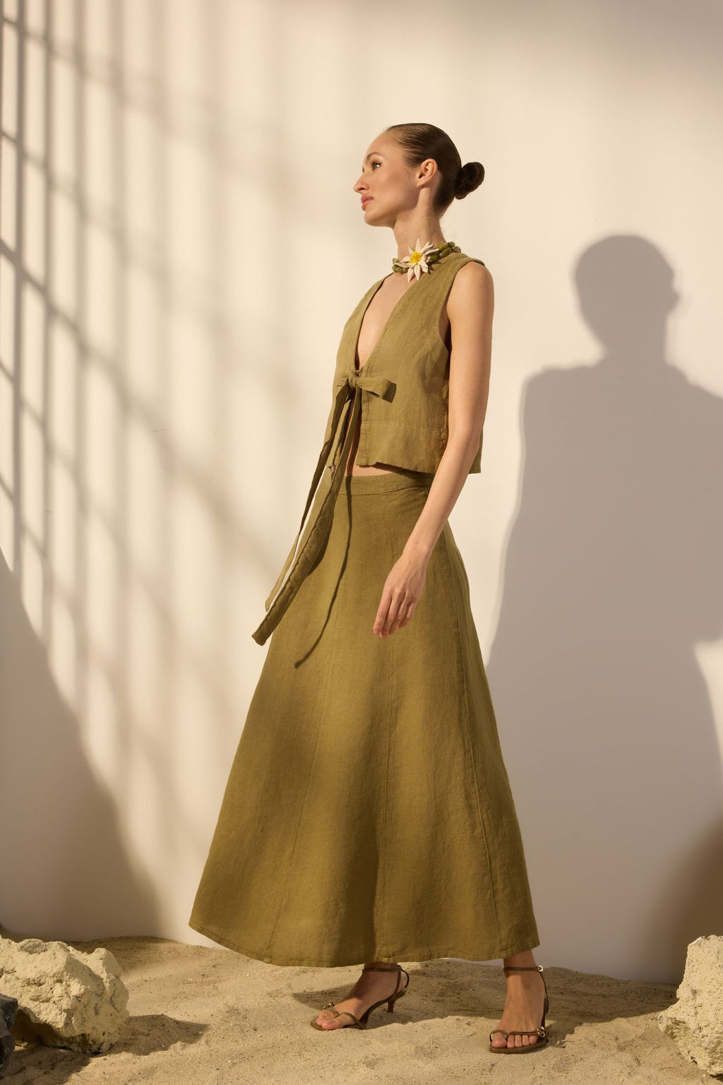 Trendyolmilla Haki %100 Keten Midi Volanl? Etek TWOSS25ET00137  фото 4