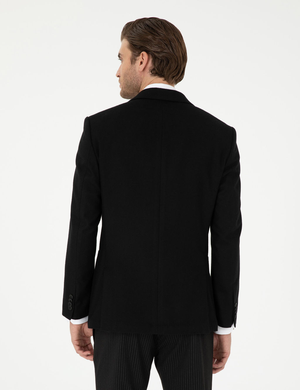 Siyah Y_n Kar___ml_ Ex. Slim Fit Ceket