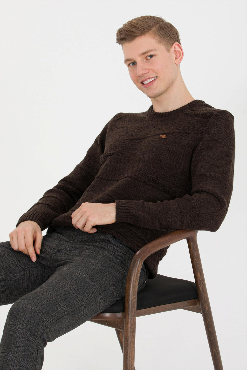 U. S. Polo Assn Мужской вязаный свитер кокосового цвета с круглым вырезом - U.s. polo assn фото 7