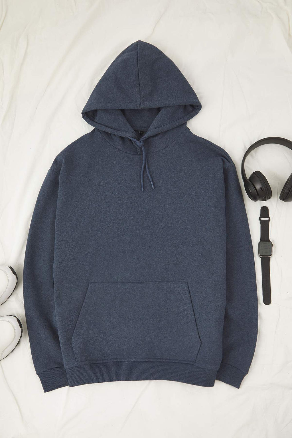 Indigo Oversize/Genis Kesim Kapusonlu Ici Polar/S?cak Tutan Sweatshirt TMNAW23SW00195