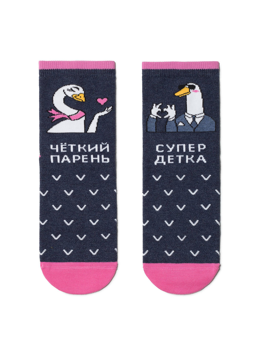 Цена за 2 пары. Носки Классические CONTE Хлопковые носки HAPPY c рисунками Гуси темный джинс - Conte elegant фото 2