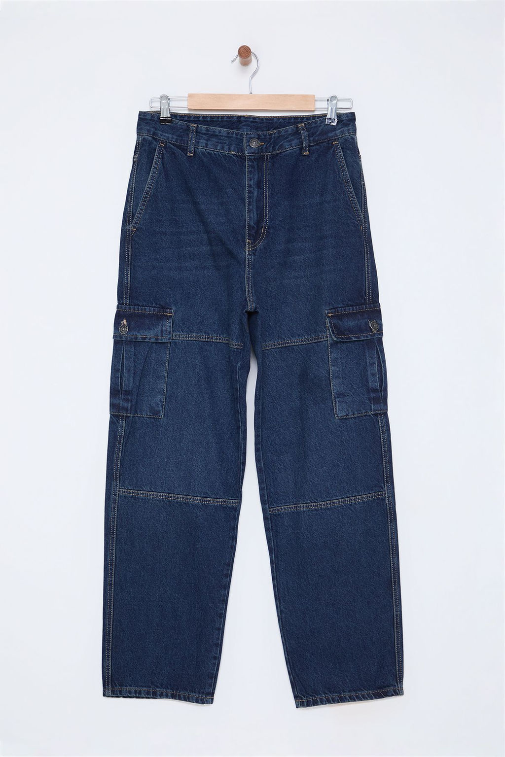 TRENDYOL MAN Siyah %100 Pamuk Baggy Fit Kargo Bol Kot Pantolon Jeans TMNAW25JE00002