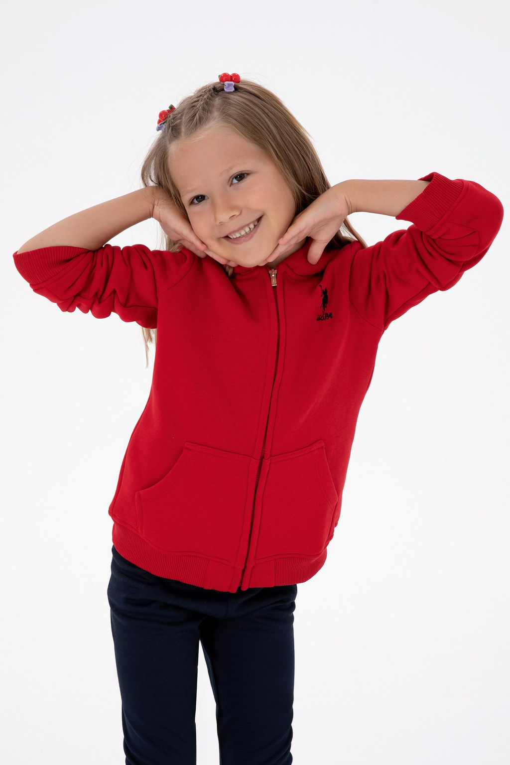 K_z _ocuk K_rm_z_ Kap__onlu Fermuarl_ _ardonlu Basic Sweatshirt Sepette S_rpriz _ndirim
