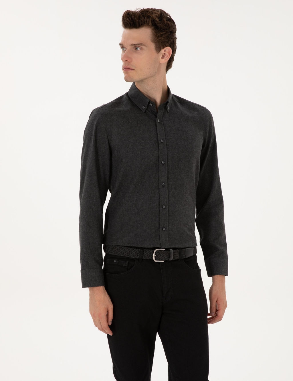Antrasit Flanel Dokulu Slim Fit Uzun Kollu G_mlek - Pierre cardin фото 3
